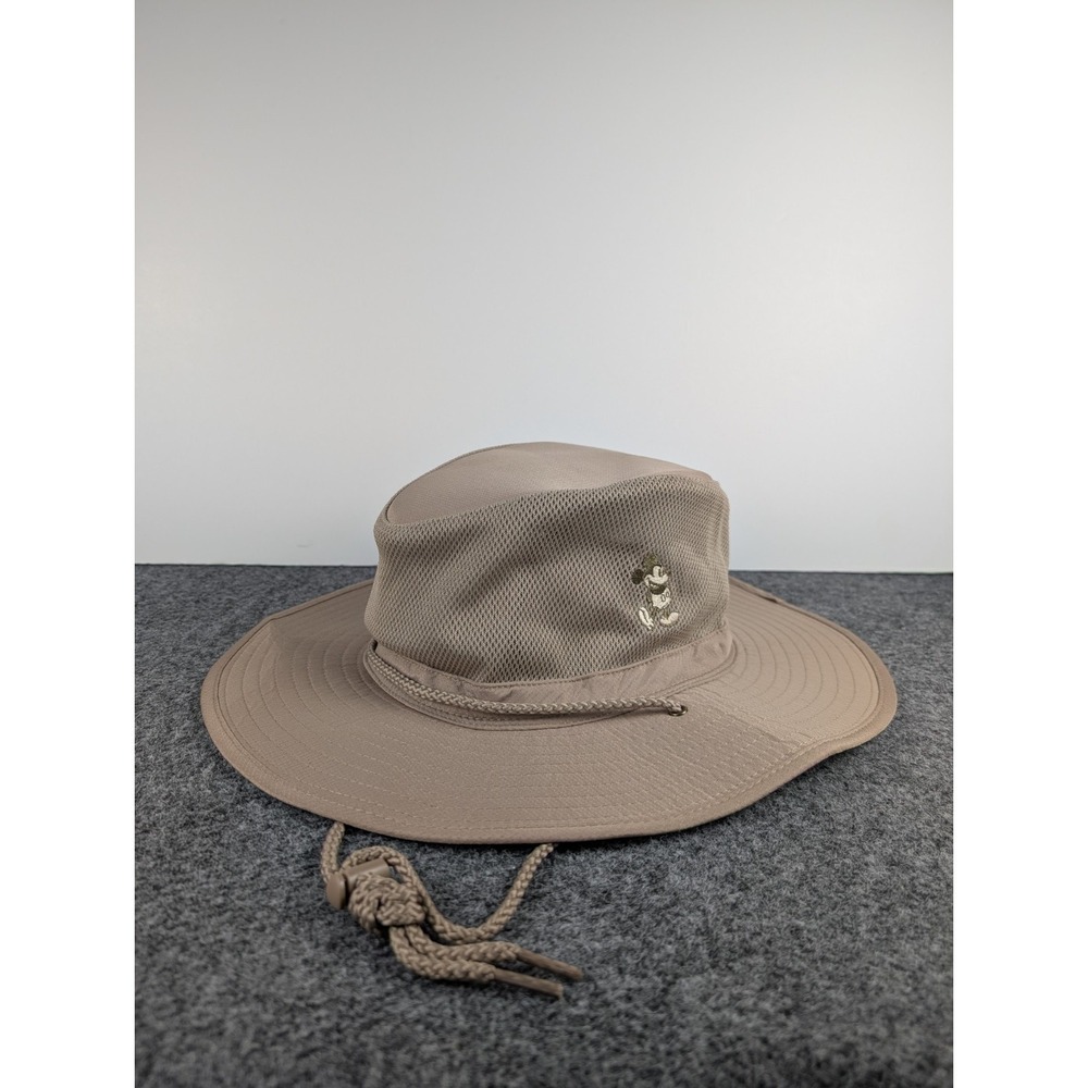 Disney Parks Mickey Mouse Safari Mesh Sun Hat With Strap Adult Size Beige Brown